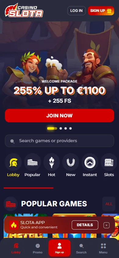 Slotacasino games catalogue on mobile