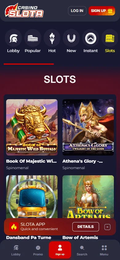 Slotacasino mobile game selection
